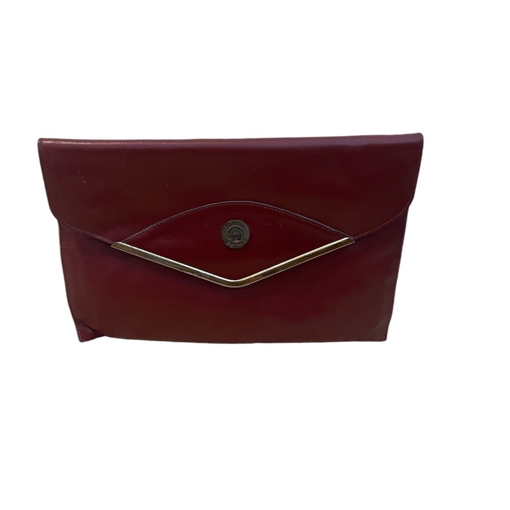 Vintage 1970s ETIENNE‎ AIGNER Leather Envelope Clutch Handbag Brass  Gold Hard